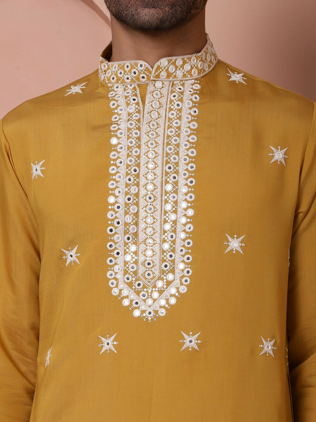 Embroidered Mandarin Collar Long Sleeves Kurta with Salwar & Dupatta – Elegant Festive Ensemble