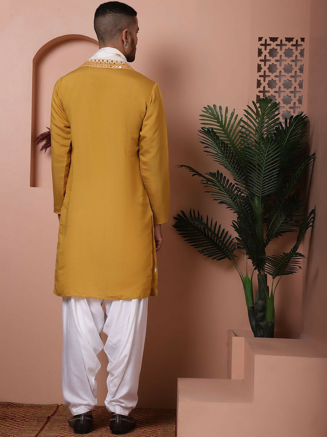 Embroidered Mandarin Collar Long Sleeves Kurta with Salwar & Dupatta – Elegant Festive Ensemble