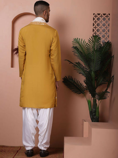 Embroidered Mandarin Collar Long Sleeves Kurta with Salwar & Dupatta – Elegant Festive Ensemble