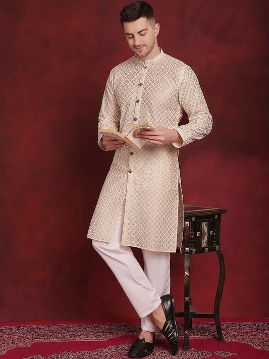 Men’s Festive Embroidered Kurta Set with Subtle Sequin Detailing