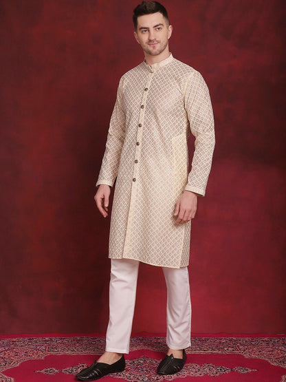 Men’s Festive Embroidered Kurta Set with Subtle Sequin Detailing
