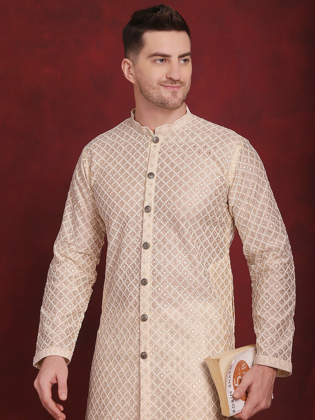 Men’s Festive Embroidered Kurta Set with Subtle Sequin Detailing