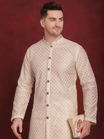 Men’s Festive Embroidered Kurta Set with Subtle Sequin Detailing
