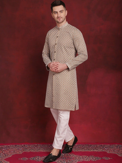 Men’s Embroidered Kurta Set with Sequinned Detailing – Traditional Elegance