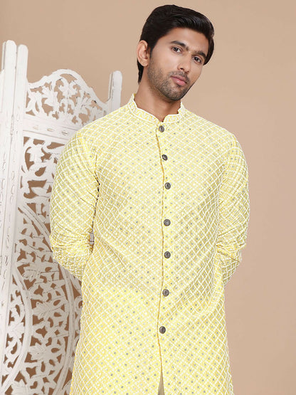 Men's Sequinned Embroidered Kurta Set with Pyjamas – Festive Attire