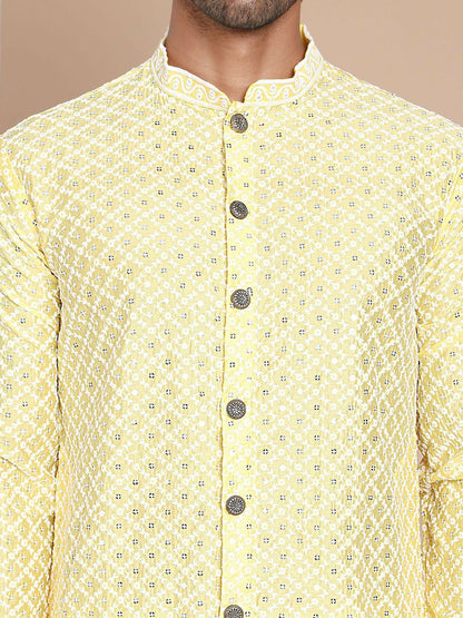 Men's Sequinned Embroidered Kurta Set with Pyjamas – Festive Attire