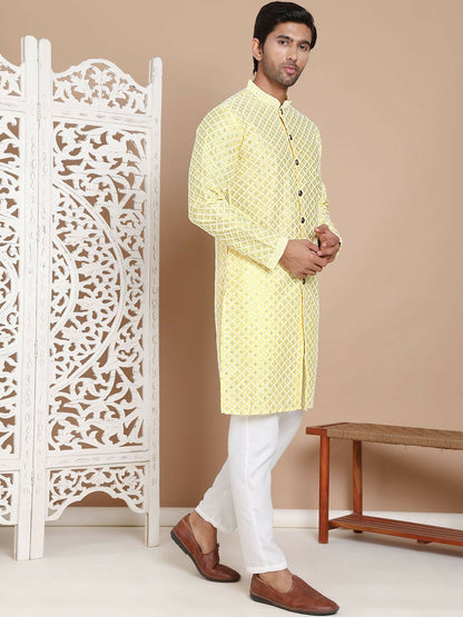 Men's Sequinned Embroidered Kurta Set with Pyjamas – Festive Attire