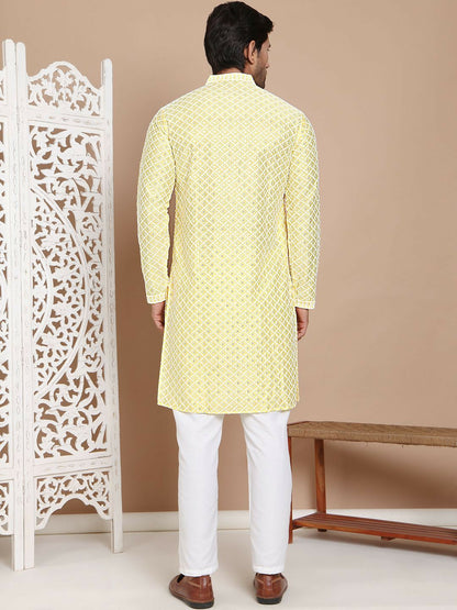 Men's Sequinned Embroidered Kurta Set with Pyjamas – Festive Attire