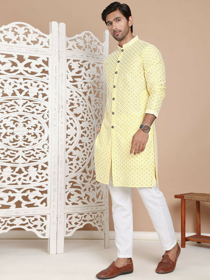Men's Sequinned Embroidered Kurta Set with Pyjamas – Festive Attire