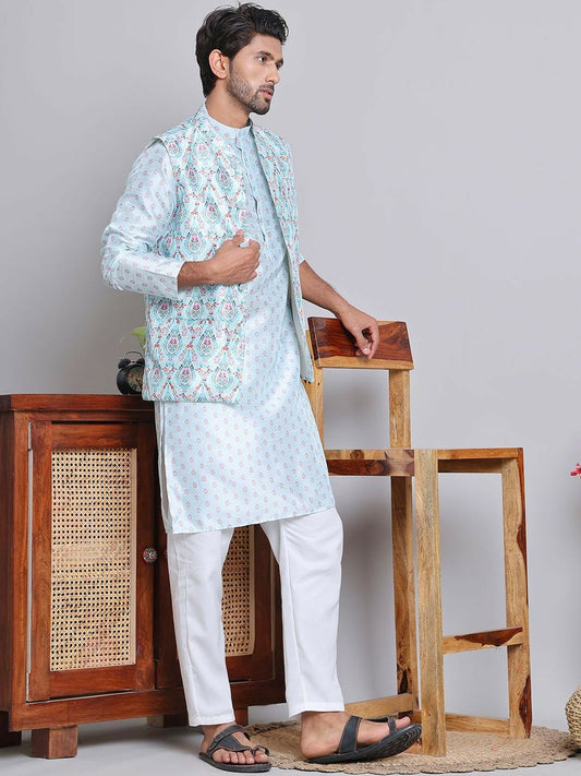 Men's Floral Printed Straight Kurta with Pyjamas – Breezy Festive Style