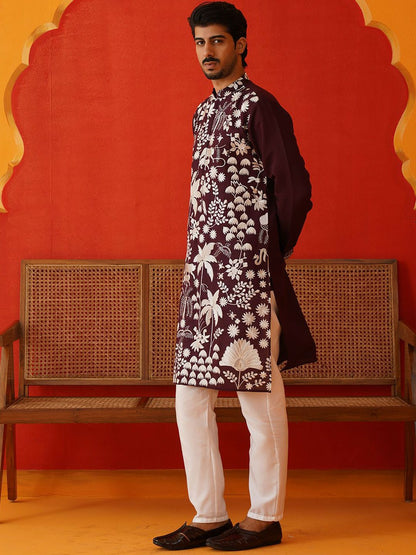 Men’s Burgundy Embroidered Nehru Jacket – Traditional Elegance