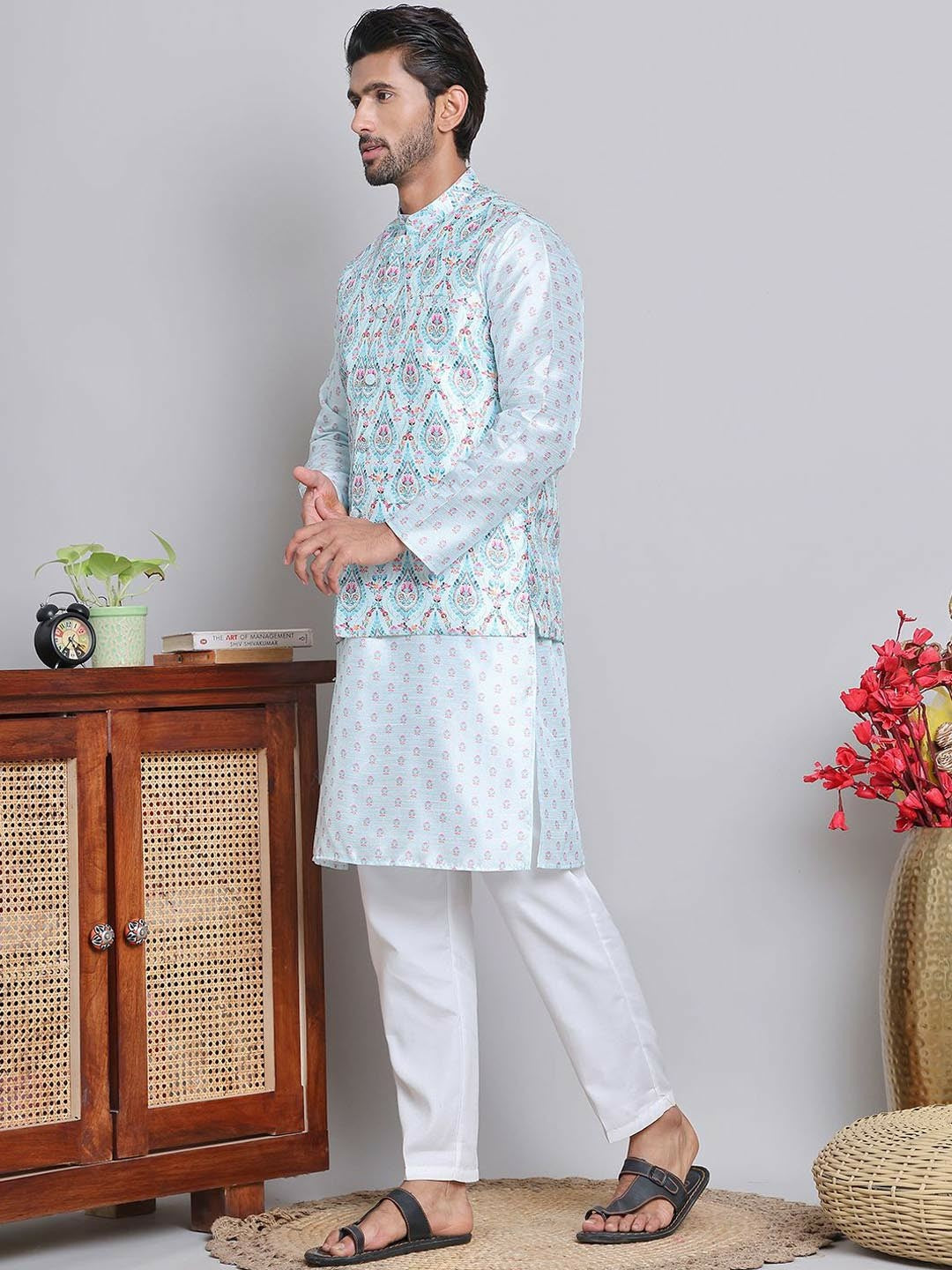 Men's Floral Printed Straight Kurta with Pyjamas – Breezy Festive Style