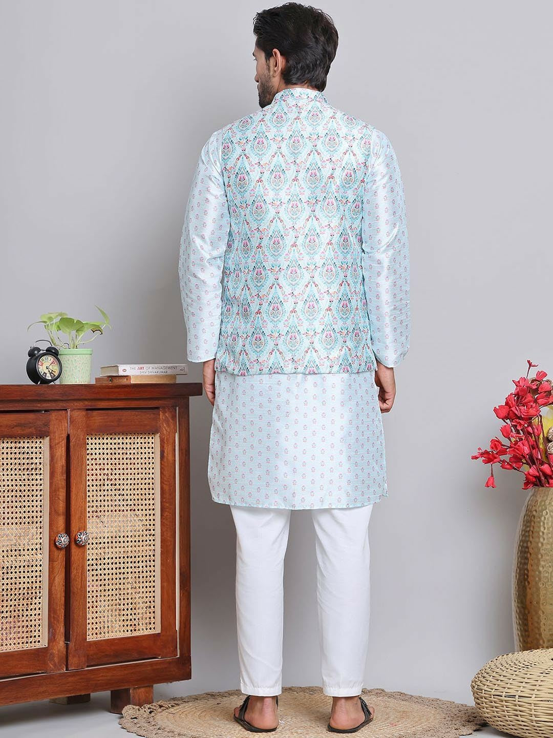 Men's Floral Printed Straight Kurta with Pyjamas – Breezy Festive Style