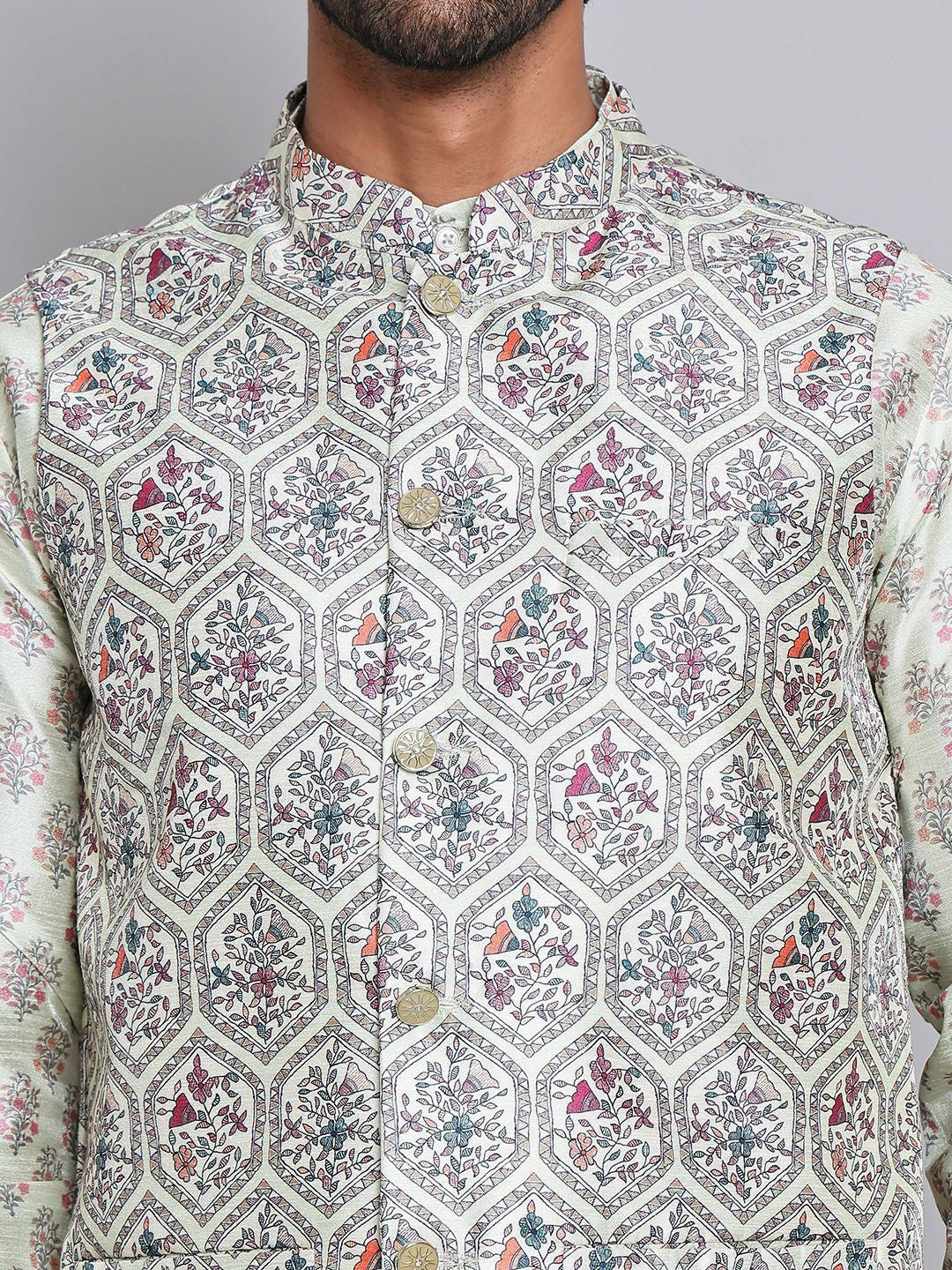 Men’s Floral Printed Kurta with Straight Pyjamas – Elegant Festive Look