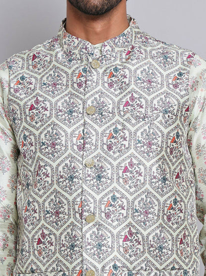 Men’s Floral Printed Kurta with Straight Pyjamas – Elegant Festive Look
