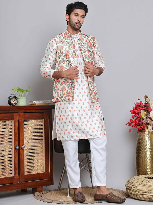 Men’s Floral Printed Straight Kurta with Pyjamas – Stylish Ethnic Wear