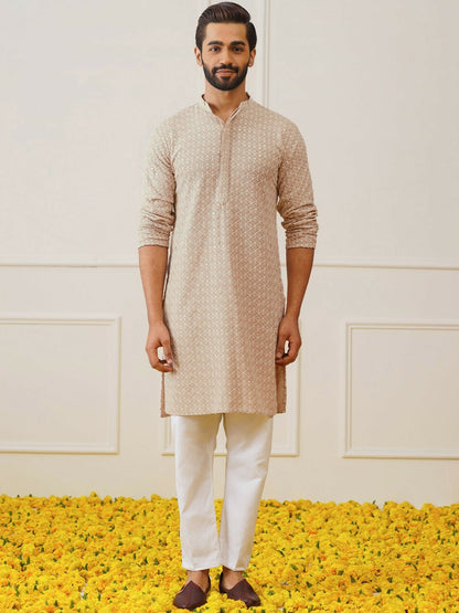 Men’s Embroidered Thread Work Pure Cotton Kurta with Pyjamas – Classic Ethnic Style