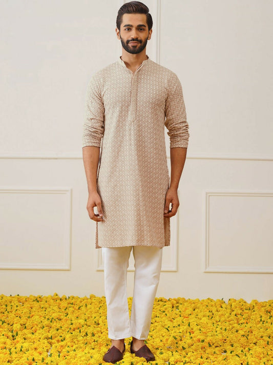 Men’s Embroidered Thread Work Pure Cotton Kurta with Pyjamas – Classic Ethnic Style