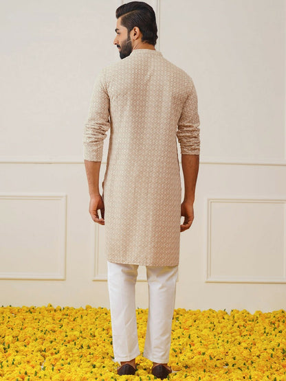 Men’s Embroidered Thread Work Pure Cotton Kurta with Pyjamas – Classic Ethnic Style