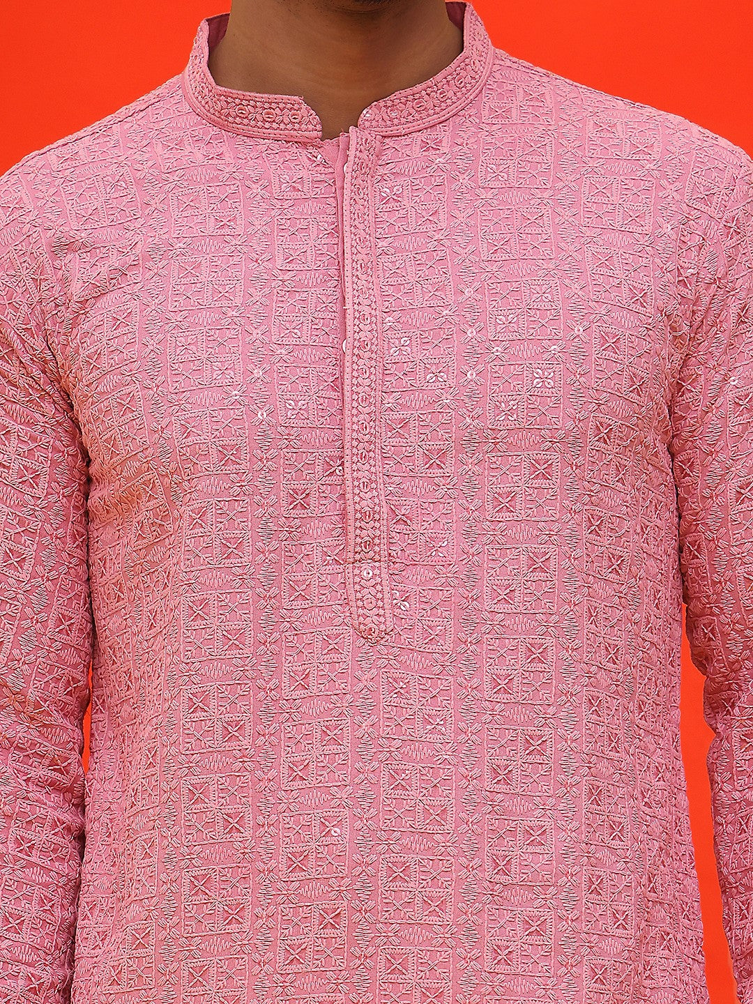 Men’s Pure Cotton Kurta with Sequinned Embroidery and Pyjamas – Subtle Festive Charm