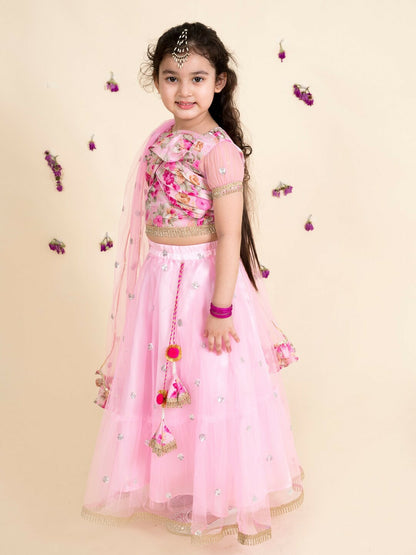 Buy Girls Pink & Orange Embellished Lehenga Choli with Dupatta - Indiaista