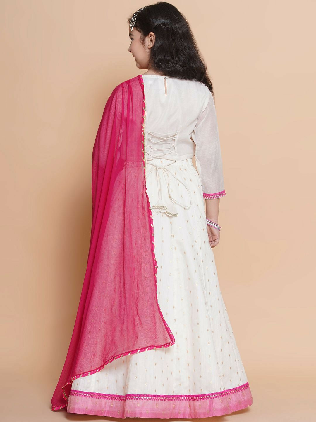 Buy Girls Embroidered Ready-to-Wear Lehenga Choli with Dupatta – White & Pink | Indiaista