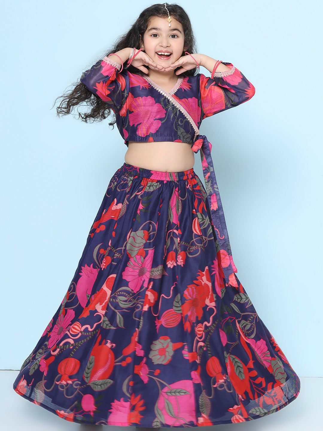 Buy Girls Floral Printed Gotta Patti Lehenga Choli – Purple & Pink | Indiaista