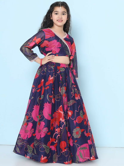 Buy Girls Floral Printed Gotta Patti Lehenga Choli – Purple & Pink | Indiaista