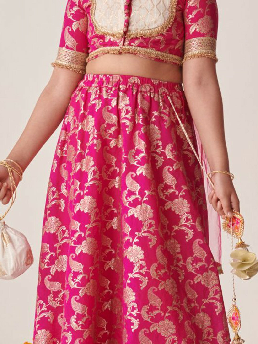 Buy Magenta & Gold-Toned Girls Printed Lehenga Choli with Dupatta – Indiaista