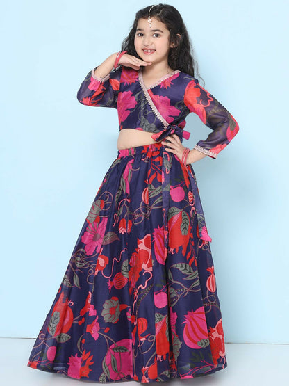 Buy Girls Floral Printed Gotta Patti Lehenga Choli – Purple & Pink | Indiaista