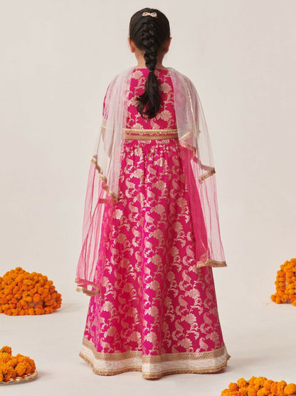 Buy Magenta & Gold-Toned Girls Printed Lehenga Choli with Dupatta – Indiaista