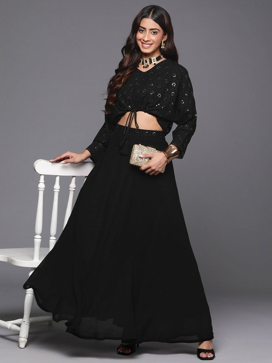 Black Embroidered & Sequinned Lehenga Choli – Bollywood Bridal, Wedding & Bridesmaid Wear | Indiaista