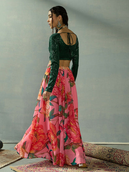 Handmade Green & Pink Embellished Lehenga Choli – Bollywood Bridal, Wedding & Bridesmaid Wear | Indiaista