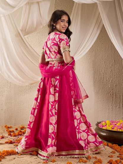 Buy Magenta & Gold-Toned Girls Printed Lehenga Choli with Dupatta – Indiaista