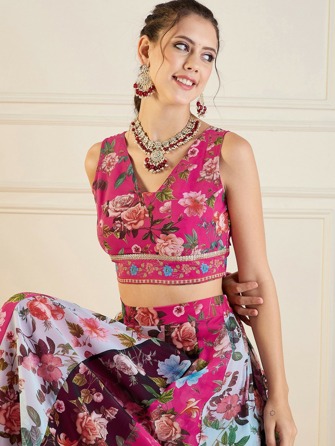 Fuchsia & Burgundy Printed Lehenga Choli – Bollywood Bridal, Bridesmaid & Wedding Wear | Handmade Indian Pakistani Outfit | Indiaista