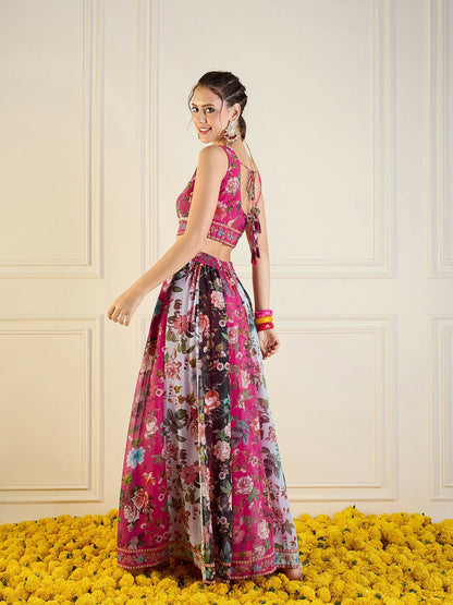 Fuchsia & Burgundy Printed Lehenga Choli – Bollywood Bridal, Bridesmaid & Wedding Wear | Handmade Indian Pakistani Outfit | Indiaista