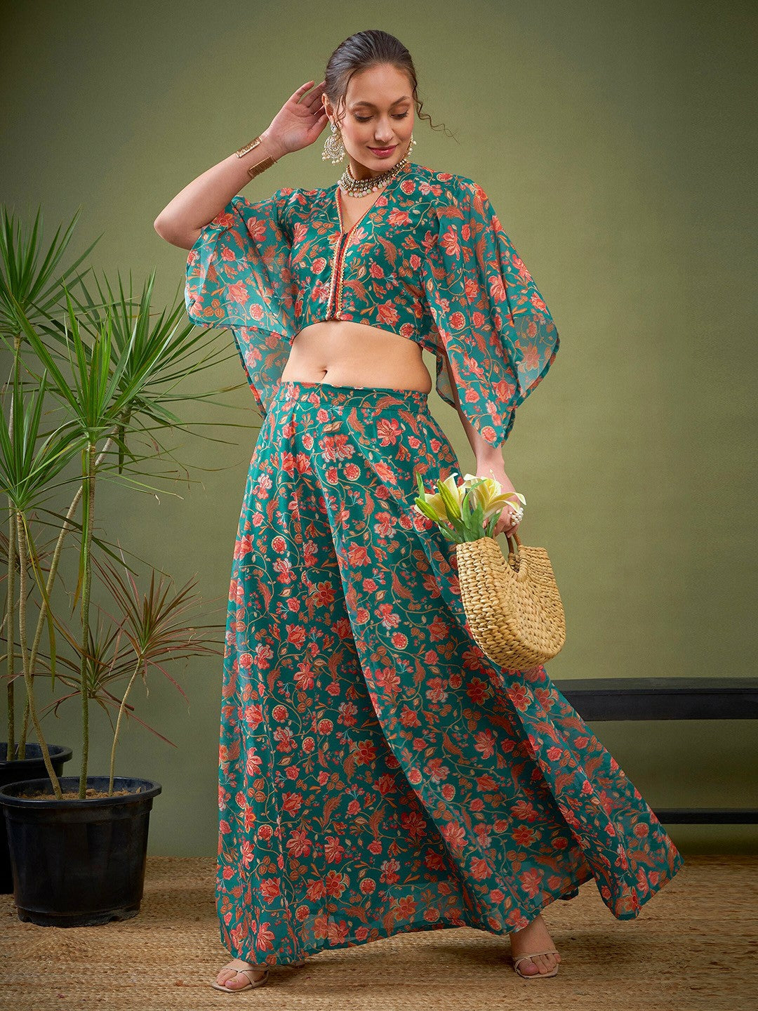 Green Floral Printed Lehenga Choli – Bollywood Wedding & Bridal Bridesmaid Outfit | Indiaista