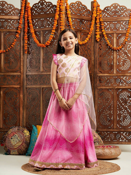 Buy Pink & Gold-Toned Girls Lehenga Choli with Dupatta - Indiaista