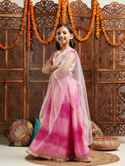 Buy Pink & Gold-Toned Girls Lehenga Choli with Dupatta - Indiaista