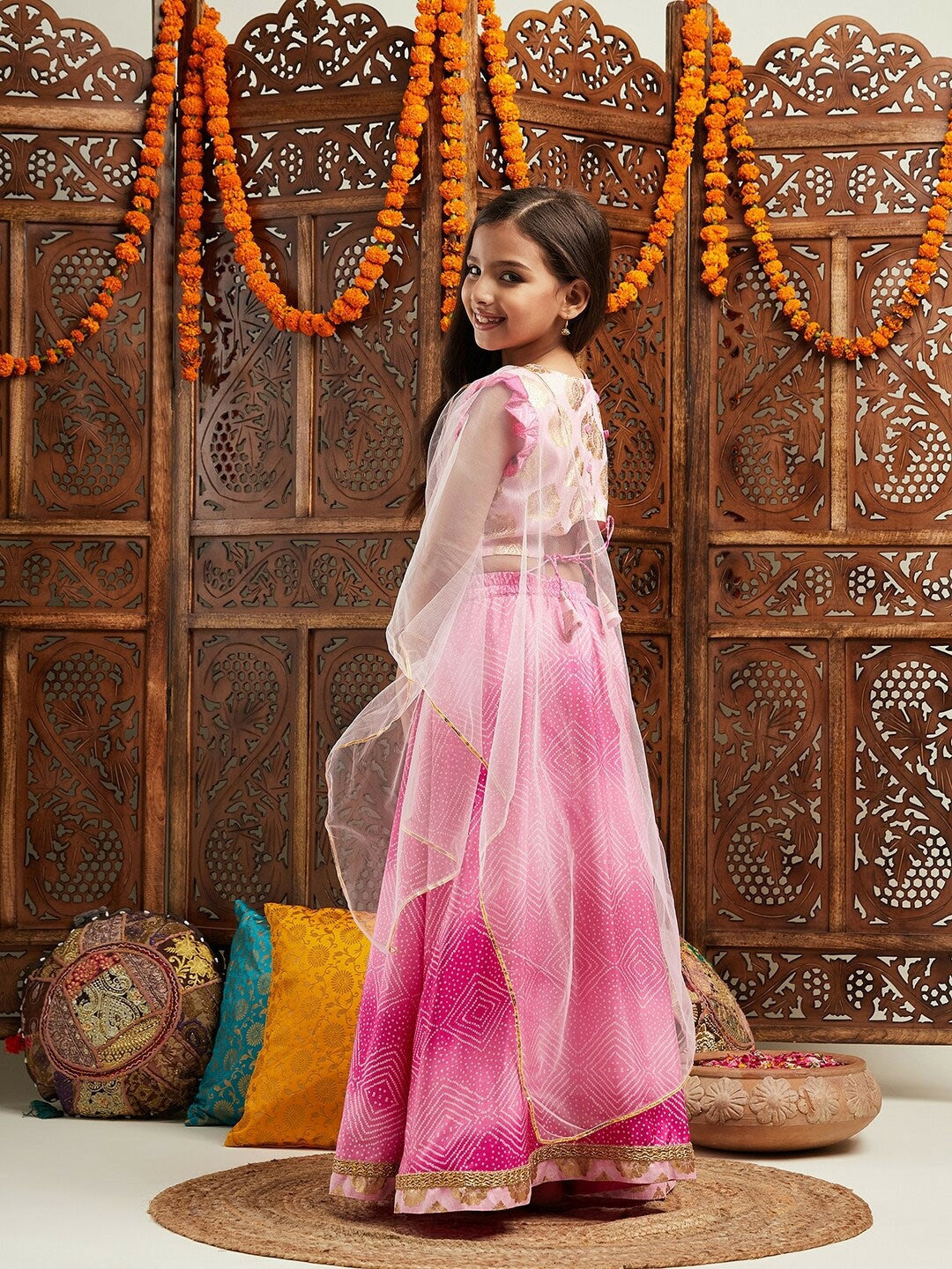 Buy Pink & Gold-Toned Girls Lehenga Choli with Dupatta - Indiaista