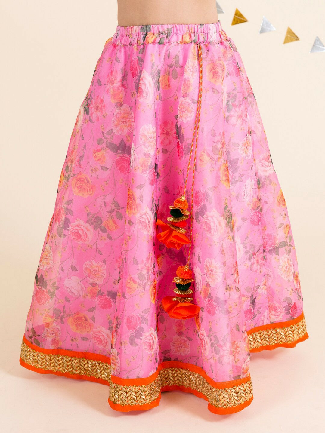 Buy Girls Pink & Orange Printed Lehenga Choli with Dupatta | Indiaista