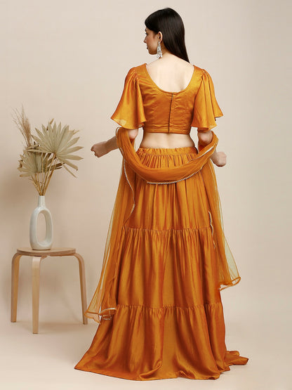 Orange & Gold Embroidered Lehenga Choli with Dupatta – Bollywood Wedding & Bridal Wear | Indiaista