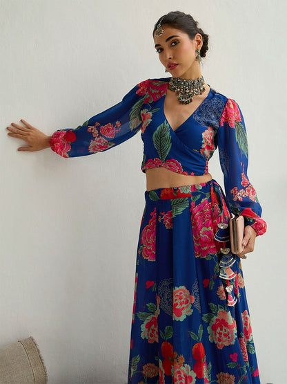 Navy Blue & Pink Printed Lehenga Choli – Bollywood Wedding & Bridal Outfit | Indiaista