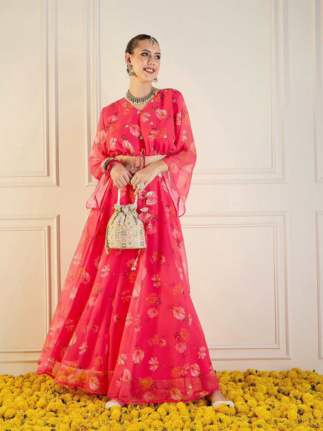 Fuchsia Printed Lehenga Choli for Women – Bollywood Wedding & Bridal Bridesmaid Outfit | Indiaista