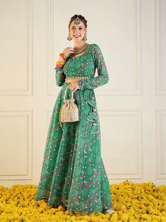 Green & Pink Printed Lehenga Choli – Bollywood Bridal, Bridesmaid, Indian & Pakistani Wedding Wear | Indiaista