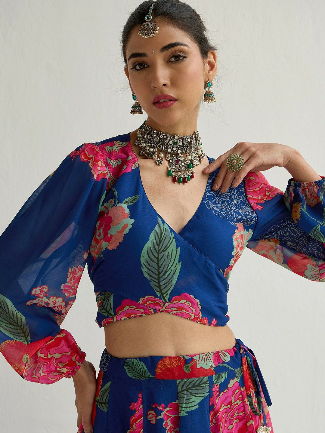 Navy Blue & Pink Printed Lehenga Choli – Bollywood Wedding & Bridal Outfit | Indiaista