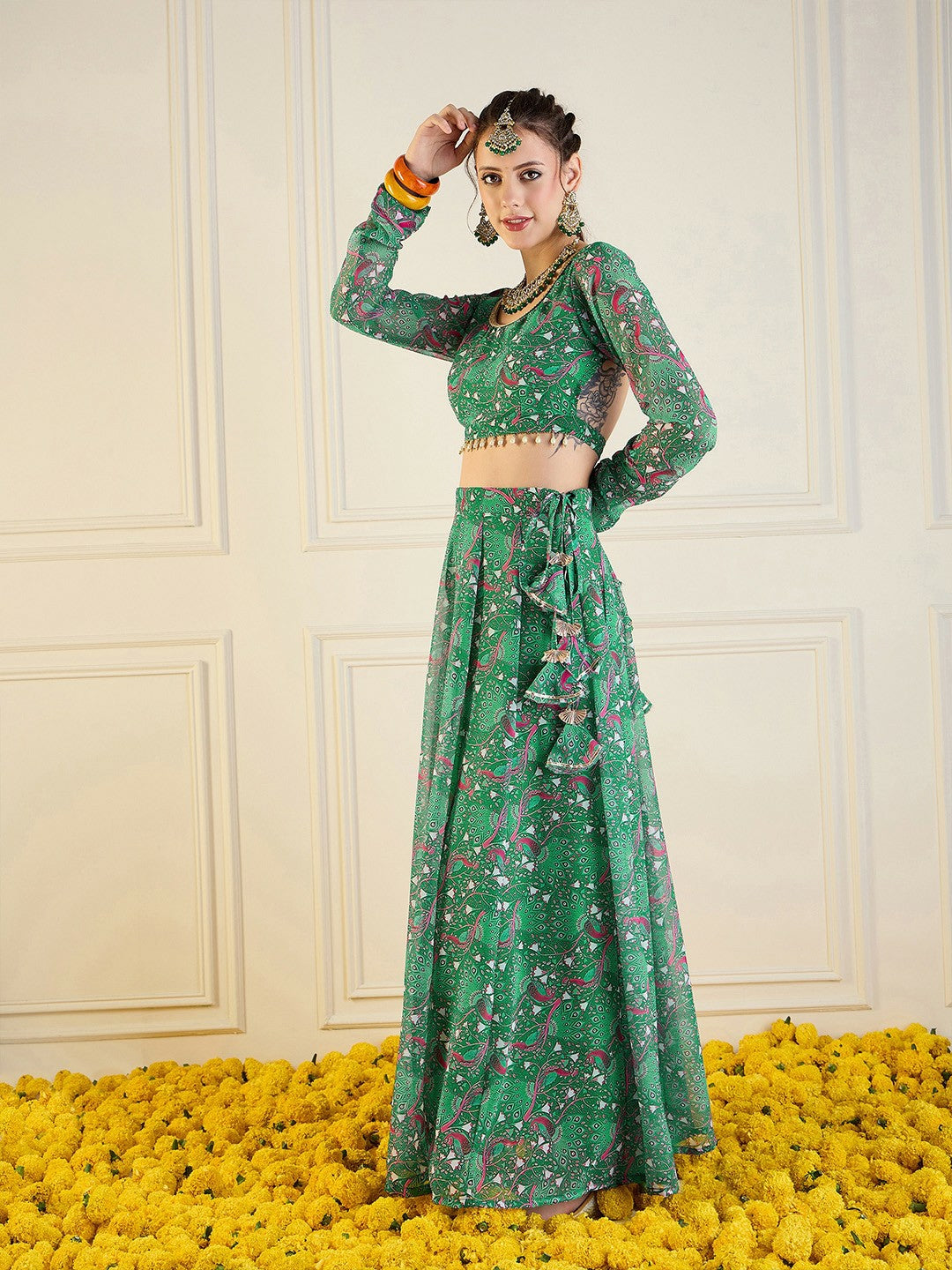 Green & Pink Printed Lehenga Choli – Bollywood Bridal, Bridesmaid, Indian & Pakistani Wedding Wear | Indiaista