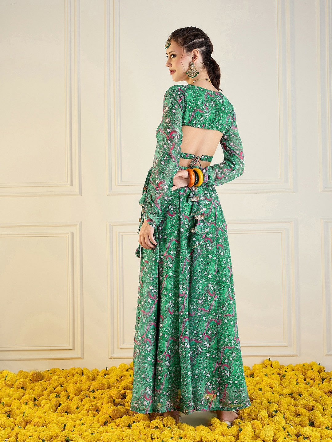 Green & Pink Printed Lehenga Choli – Bollywood Bridal, Bridesmaid, Indian & Pakistani Wedding Wear | Indiaista