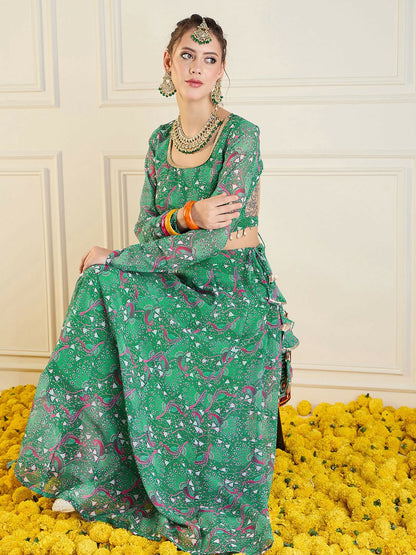 Green & Pink Printed Lehenga Choli – Bollywood Bridal, Bridesmaid, Indian & Pakistani Wedding Wear | Indiaista