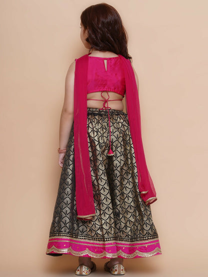 Buy Girls Embroidered Gotta Patti Lehenga Choli with Dupatta – Black & Pink | Indiaista